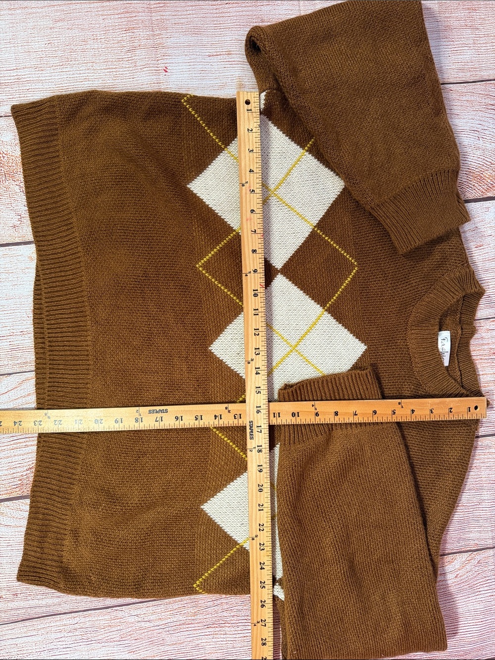 Vintage Argyle Sweater Women’s XXL Brown Crewneck Knit Pullover Grandpa Core - Picture 5 of 7